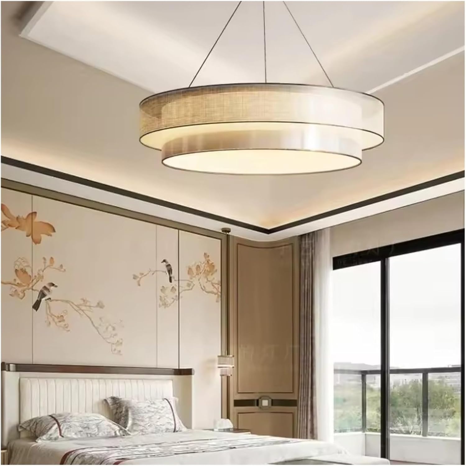 Round Chinese Style Circular Pendant Light for Zen Living Room, Bedroom, Study, and Dining Room