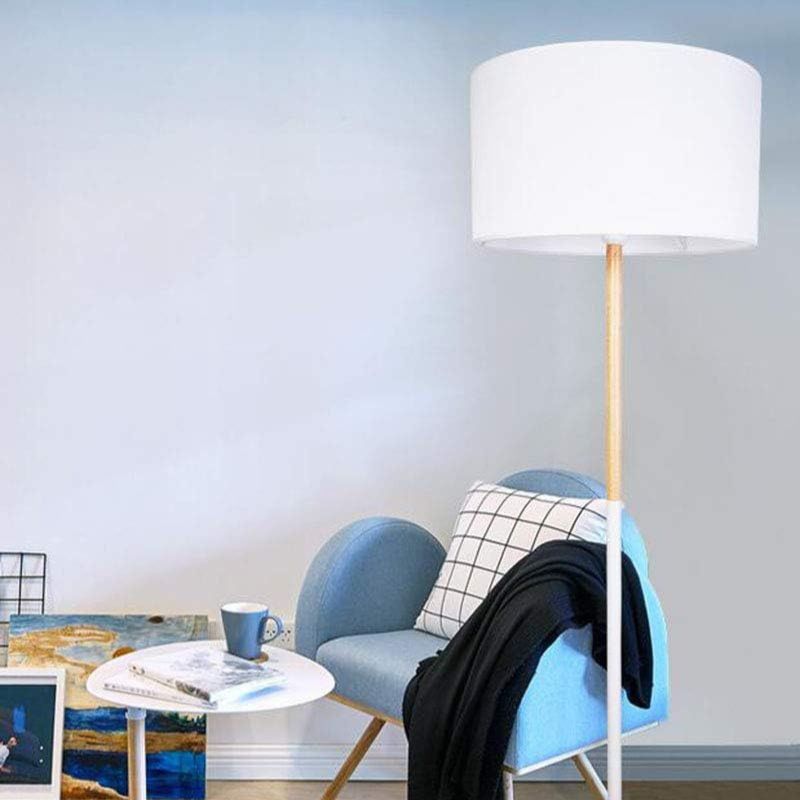 Fabric Shade Floor Lamp with Wooden Base
