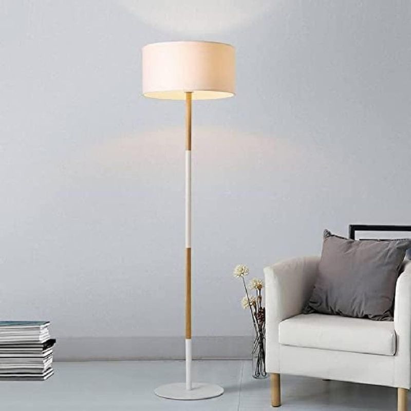 Fabric Shade Floor Lamp with Wooden Base