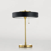 Gold Table Lamp with Black Metal Cylindrical Shade