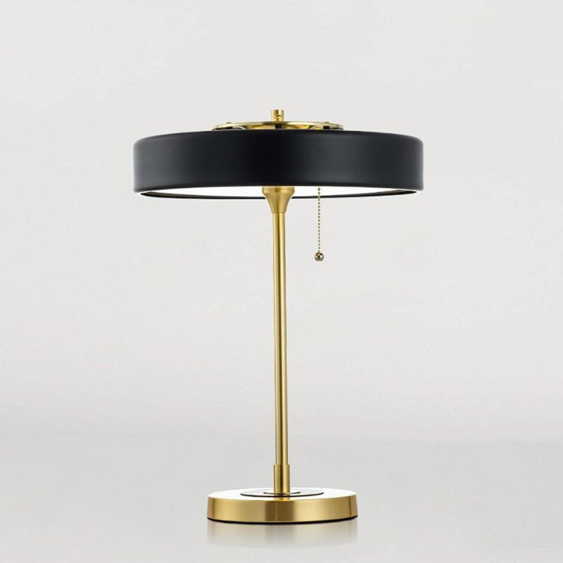 Gold Table Lamp with Black Metal Cylindrical Shade