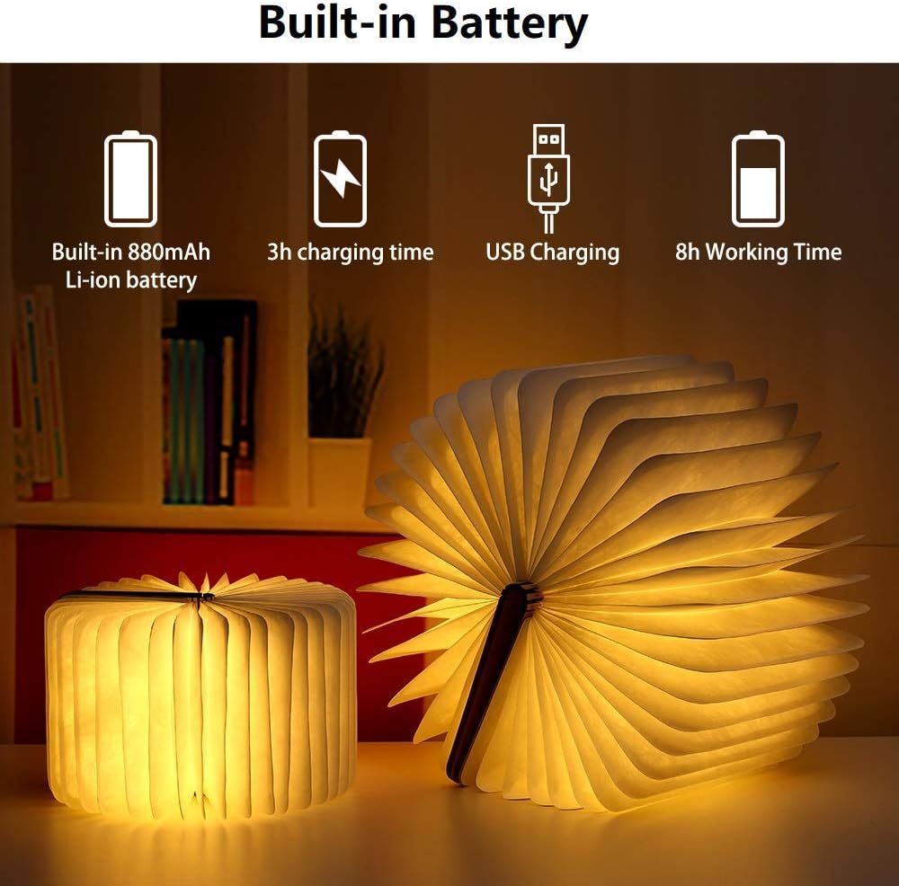 3D pliant créatif LED veilleuse RGB couleur USB Recharge en bois livre lumière décor chambre bureau lampe de Table pour enfant cadeau d'anniversaire