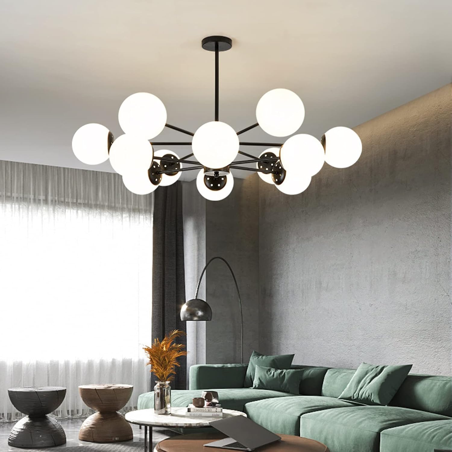 Black Multi-Branch Vintage Glass Chandelier