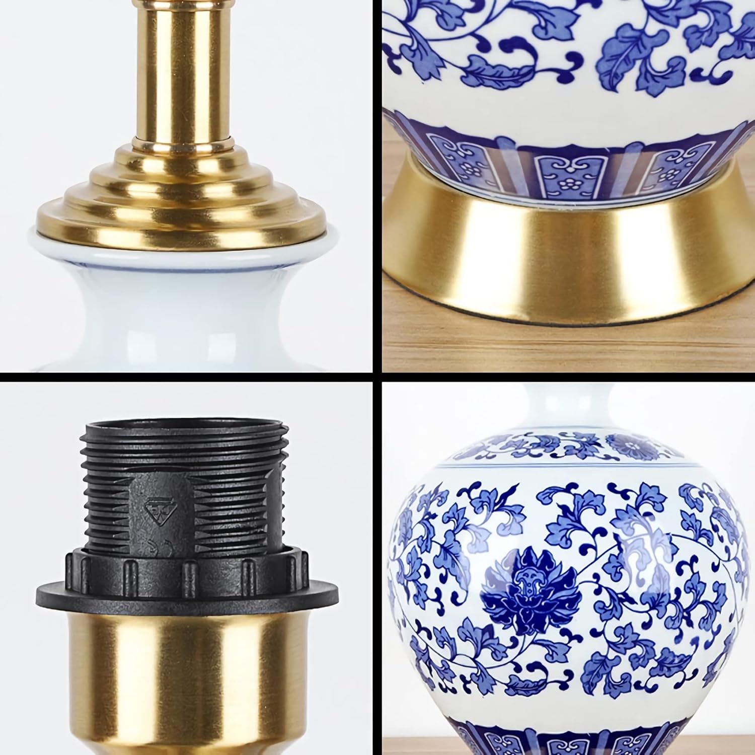 Blue Ceramic LED Table Lamp with White Shade - Japanese Style