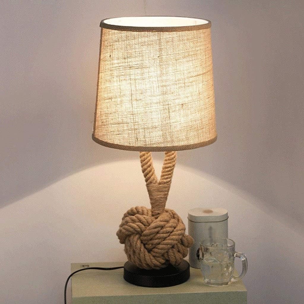 Fabric Shade Nightstand Lamp with Rope Base