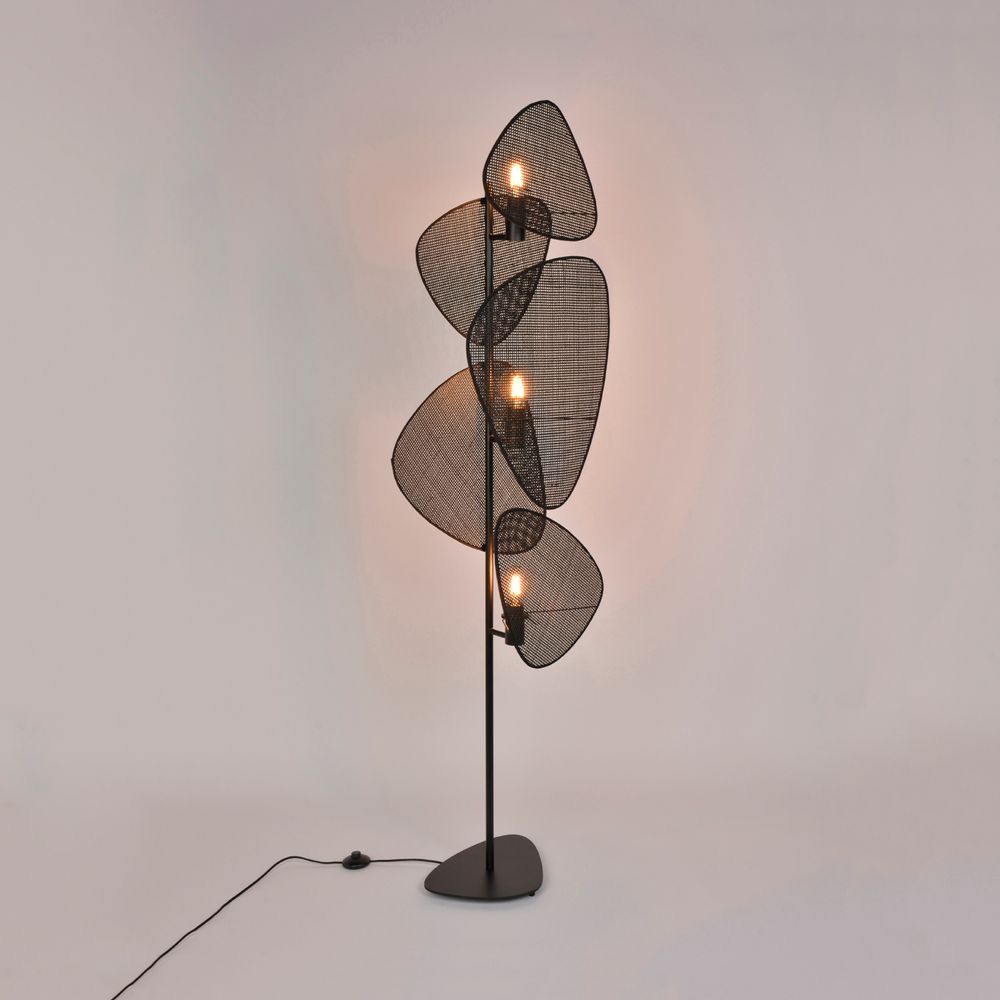 French Designer Woven Rattan Floor Lamp