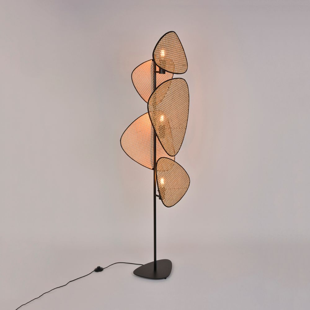 French Designer Woven Rattan Floor Lamp