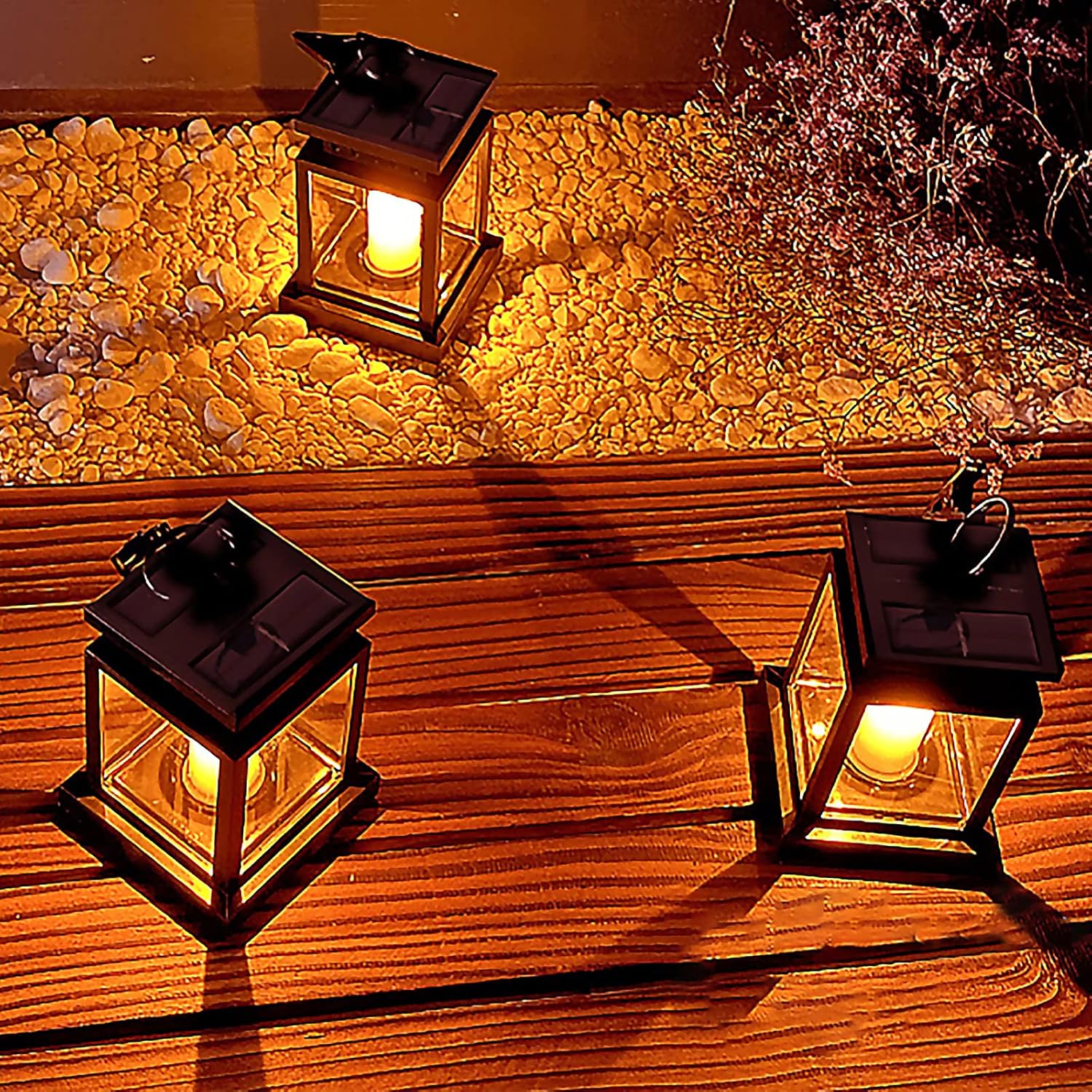 Solar LED Candle Lantern for Outdoor Garden Lighting with Hook