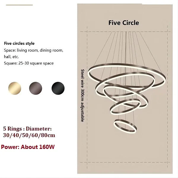 Modern LED Ring Pendant Light - Circular Ceiling Chandelier for Living Room, Dining Room, Staircase, and Home Lighting