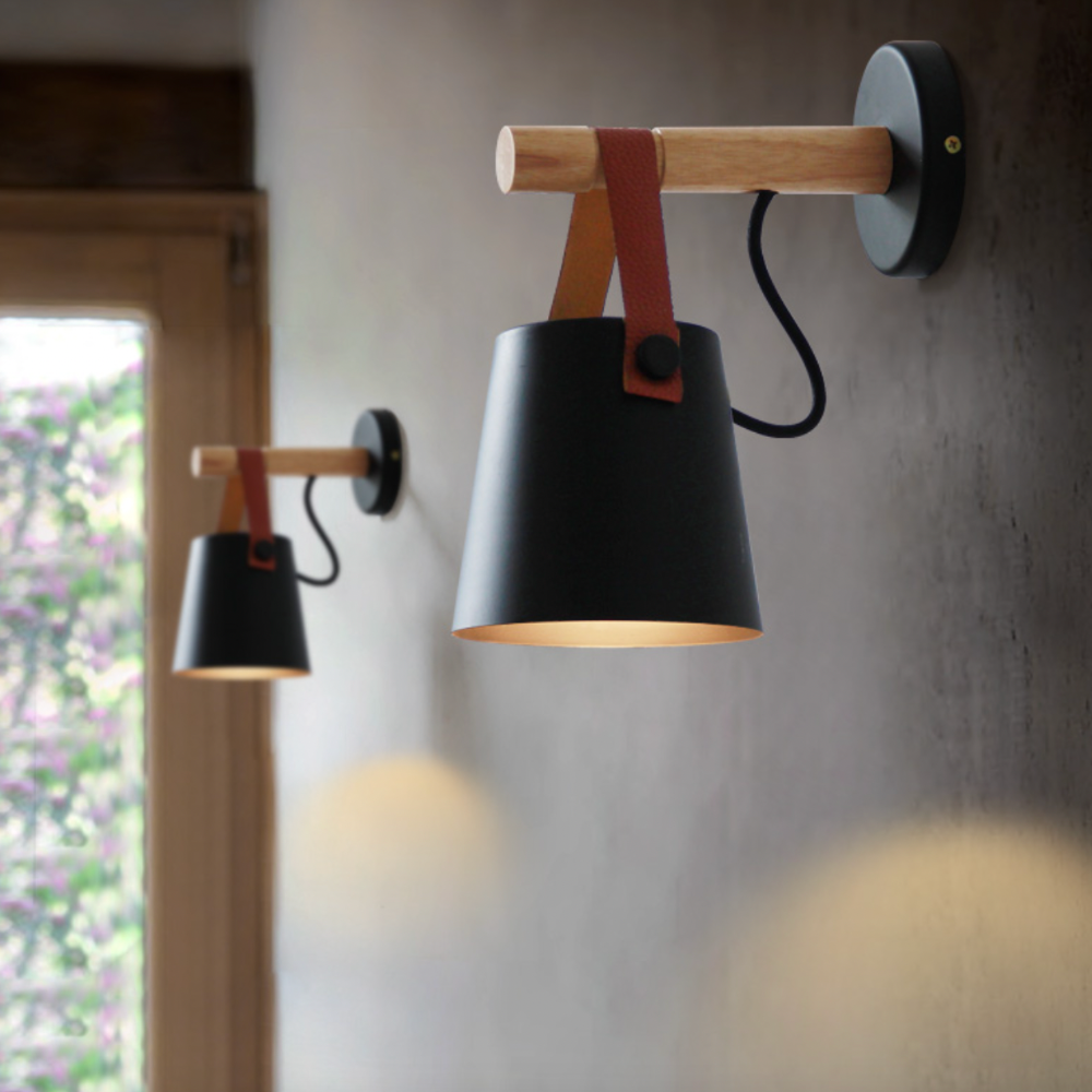 Wooden LED Wall Sconce with Hanging Shade