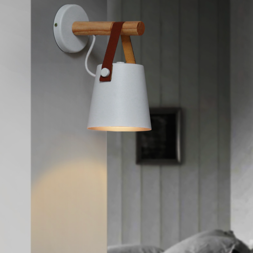 Wooden LED Wall Sconce with Hanging Shade