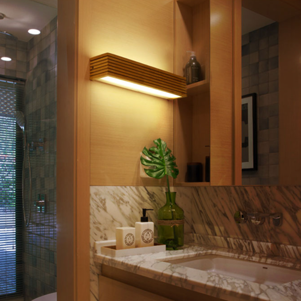 Rectangular LED Wall Sconce in Carved Wood - Japan Style