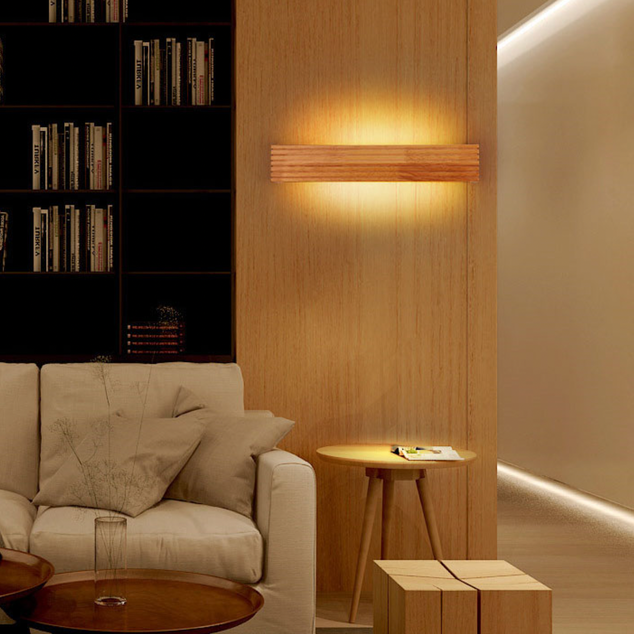 Rectangular LED Wall Sconce in Carved Wood - Japan Style
