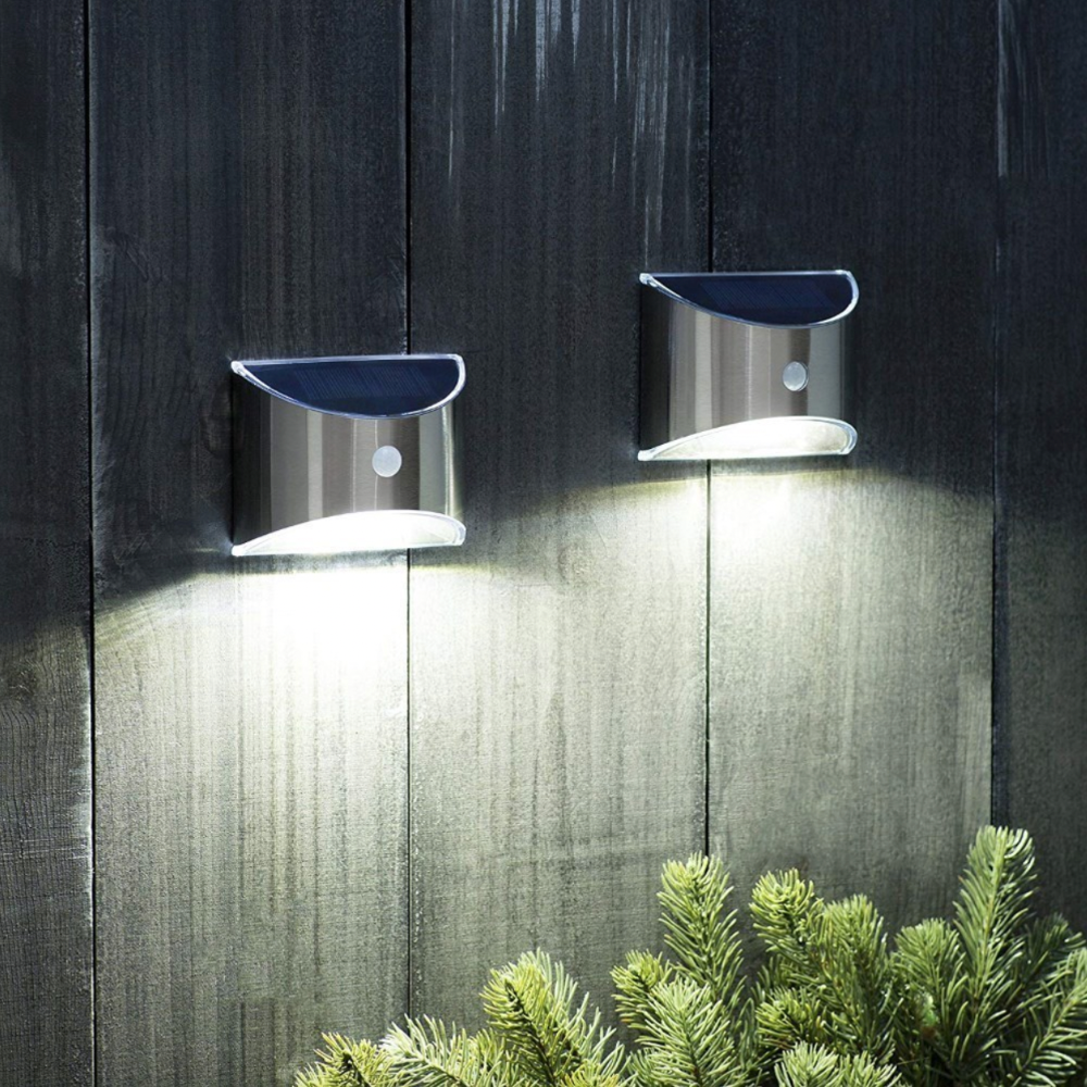 Rounded Chrome LED Solar Wall Light (Set of 2)