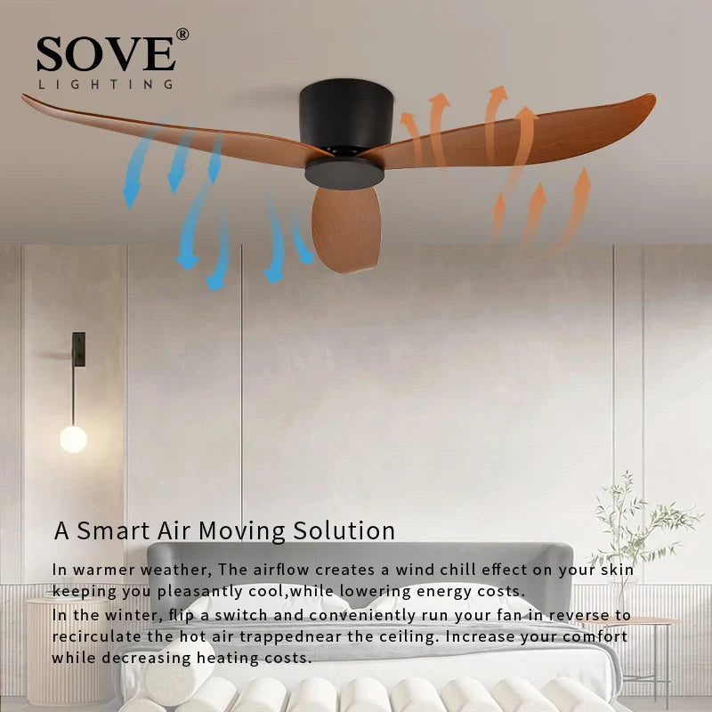 Modern Low-Profile 30W DC Ceiling Fan with Remote Control