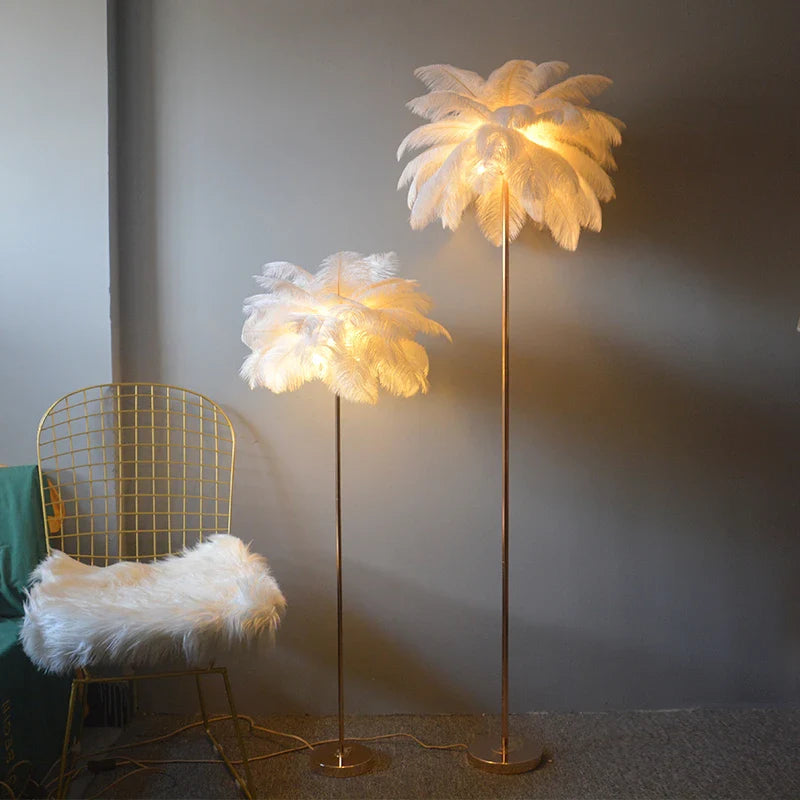 Nordic Decorative Floor Lamp with Ostrich Feathers and LED Lighting