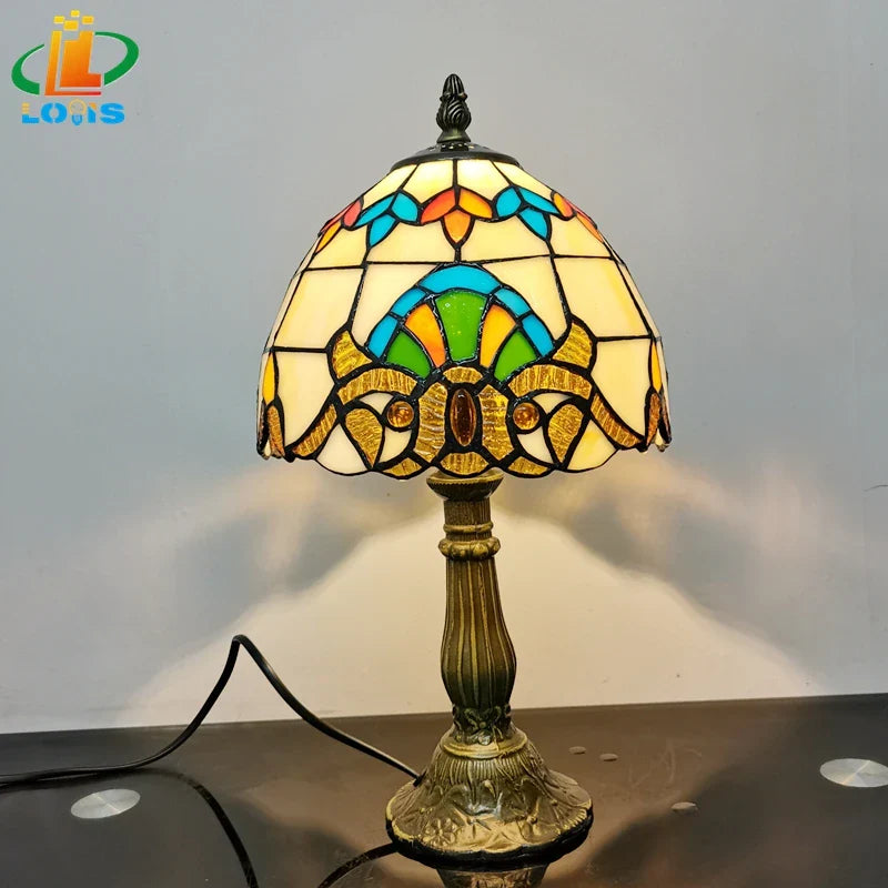 Antique Metal Tiffany Style Baroque Table Lamp
