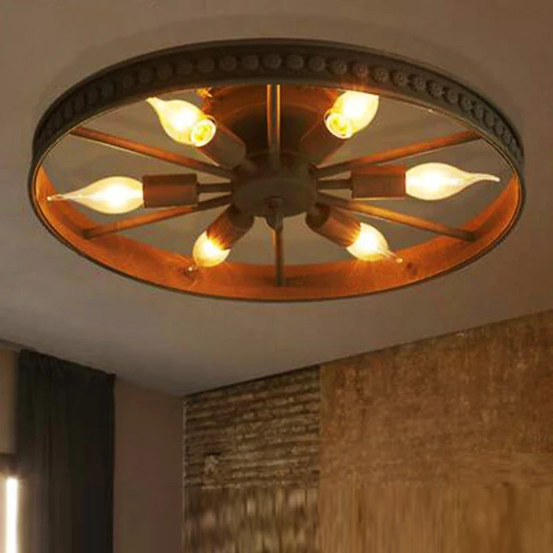 Round Iron Industrial Retro American Style Ceiling Light