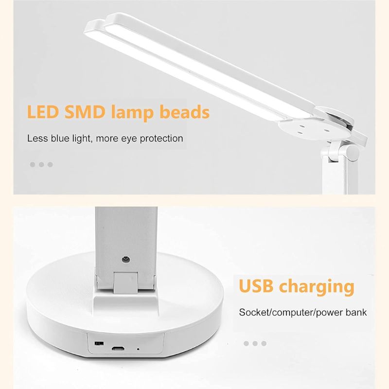 Adjustable Touch LED Desk Lamp with 3 Brightness Levels, USB Rechargeable, Eye Protection, Foldable Table Lamp for Bedroom and Reading