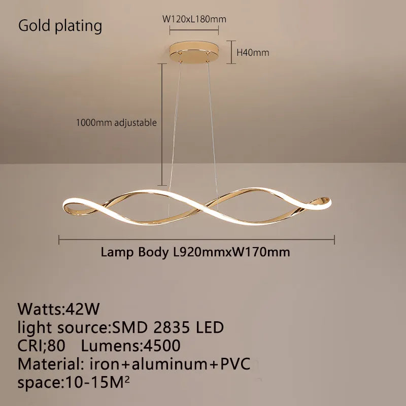 Modern LED Suspension Chandelier for Dining Room & Living Room - 92cm Gold/Chrome/Black with Remote/App Control