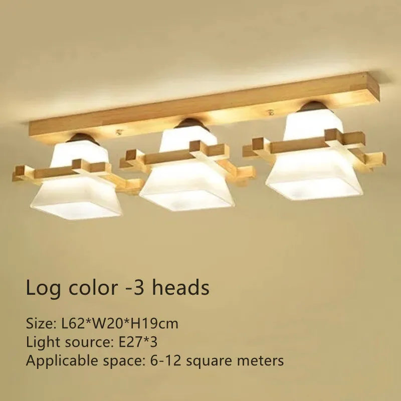 Japanese LED Ceiling Light with Glass Shade and Wooden Base