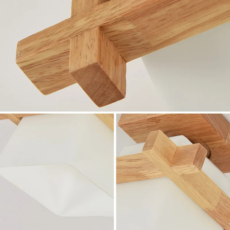 Modern Japanese Cottage Wood LED Ceiling Light with Glass Shade for Hallway and Balcony