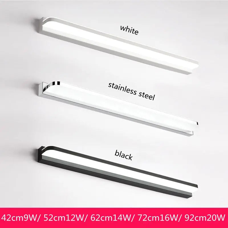 Modern LED Bathroom Mirror Light - Stainless Steel Sconces 42/62/72/120cm AC85-265V Black & White