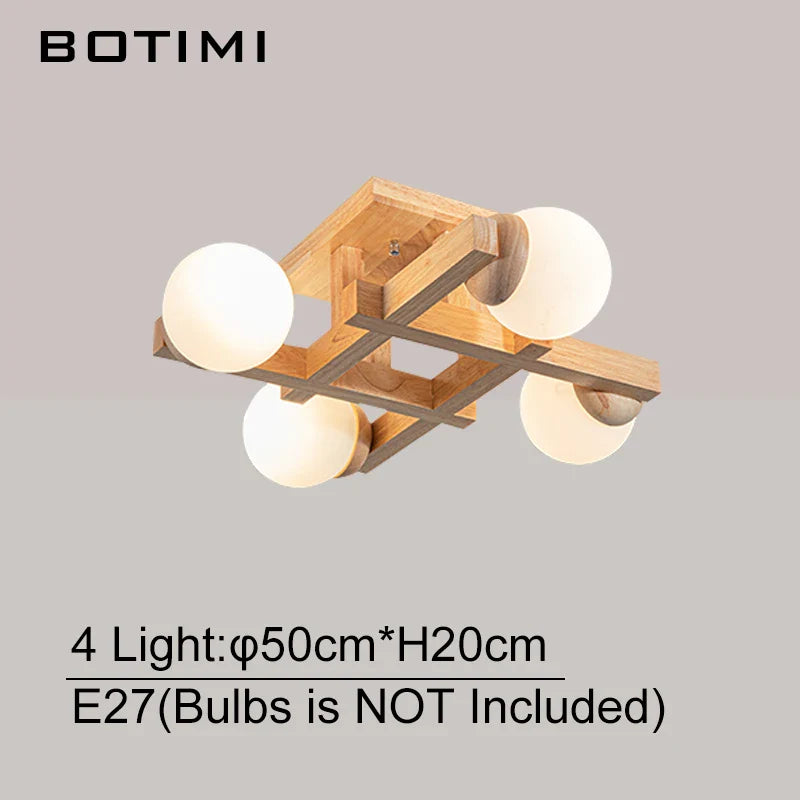 Modern Wooden Ceiling Light with Glass Shade for Living Room