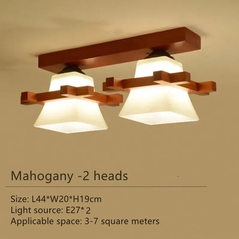 Japanese LED Ceiling Light with Glass Shade and Wooden Base