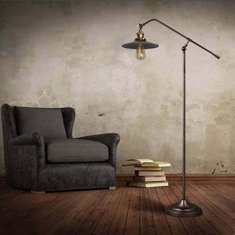 Vintage Industrial Retro Long Arm Wrought Iron Floor Lamp