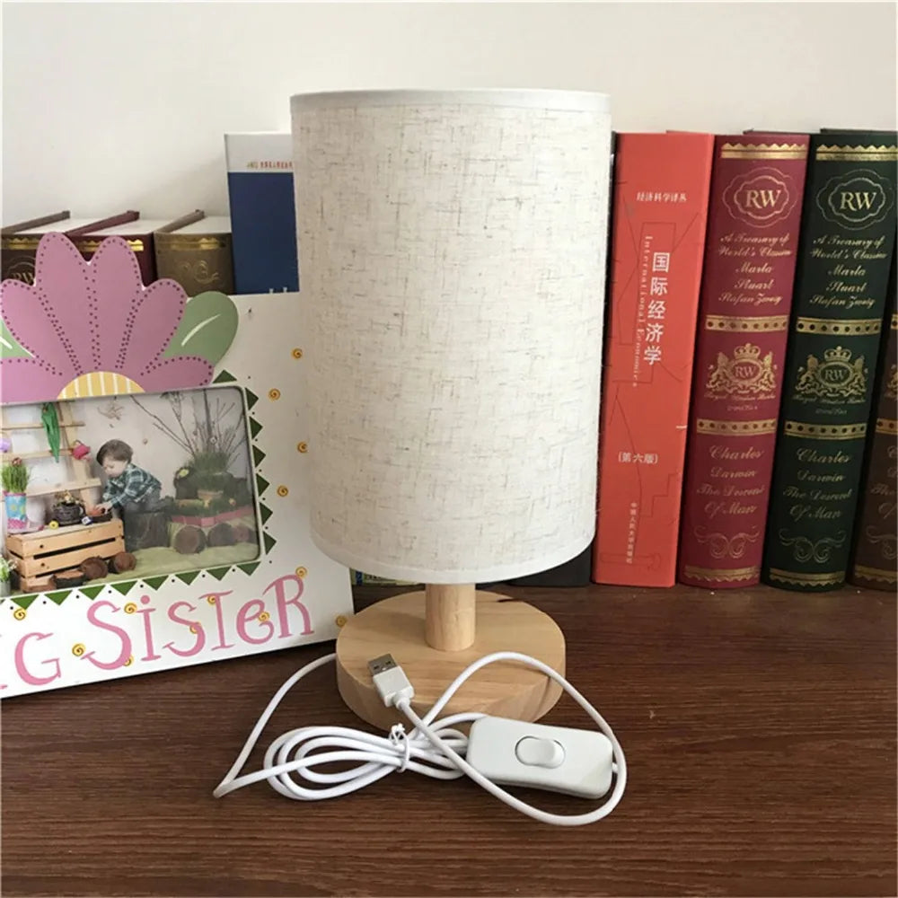 Modern Minimalist LED Desk Lamp with Fabric and Wood USB