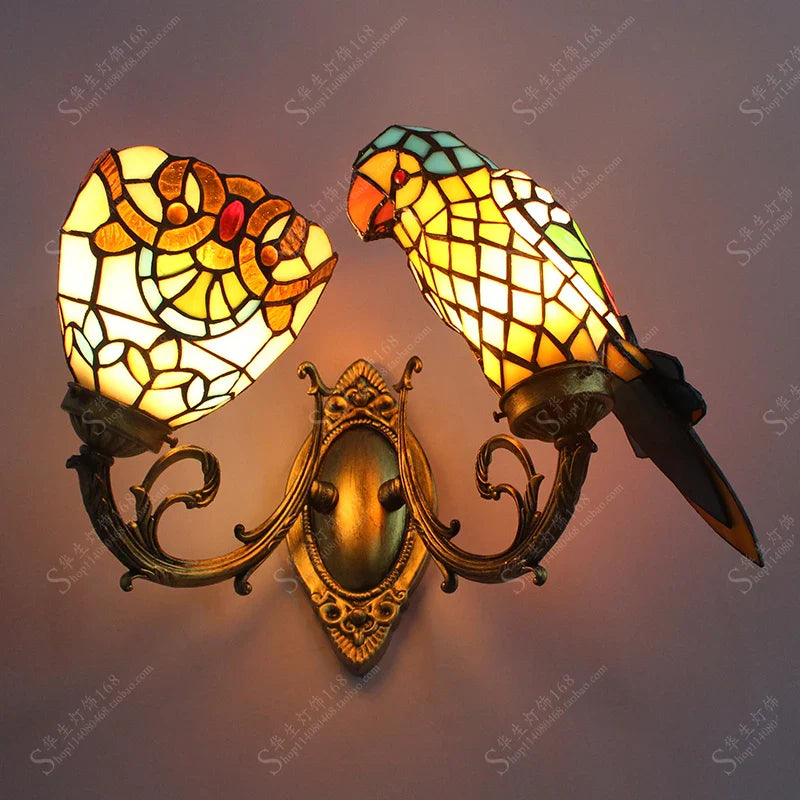 Creative Parrot Design Table Lamp with Tinted Glass