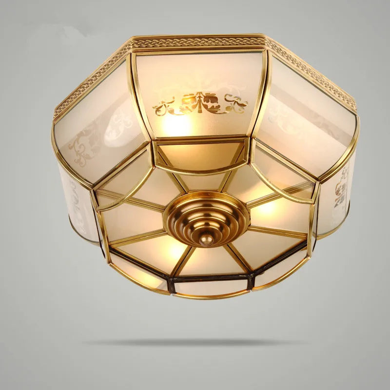 Classic Copper Ceiling Light with Glass Shade
