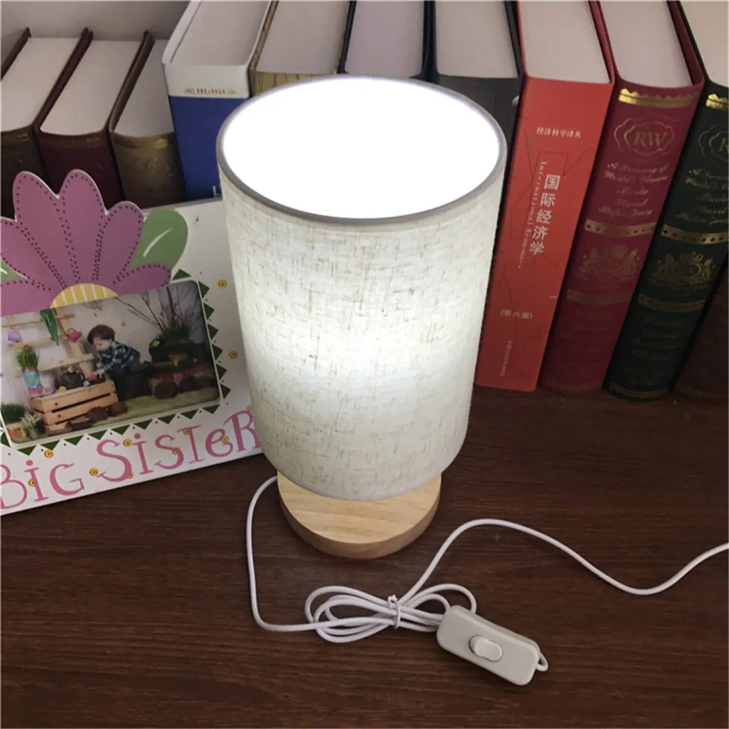 Modern Minimalist LED Desk Lamp with Fabric and Wood USB