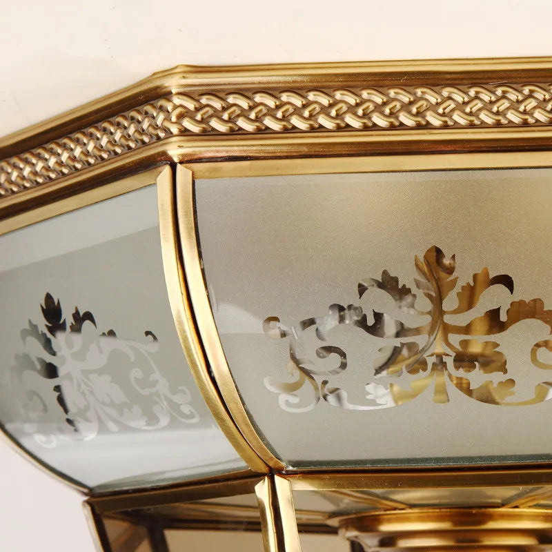 Classic Copper Ceiling Light with Glass Shade