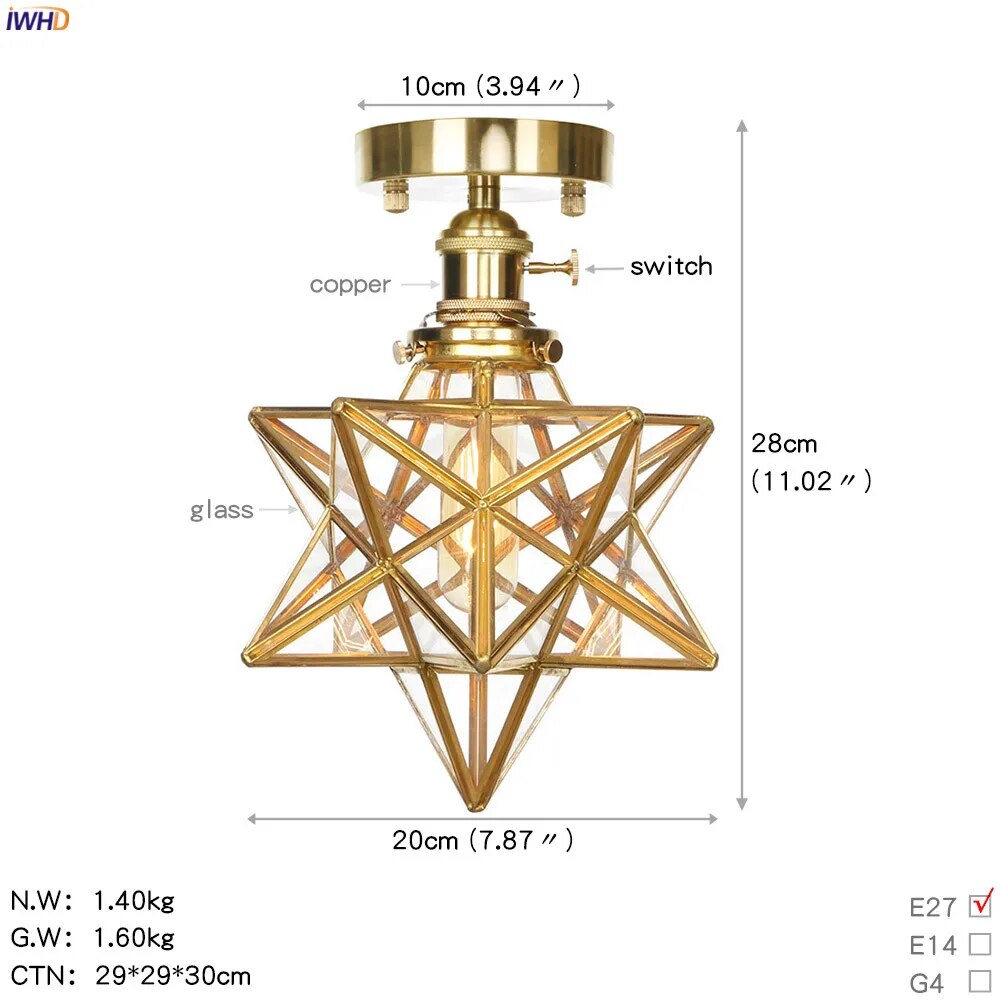 Nordic Copper Ceiling Light with Glass Shade