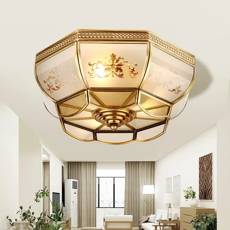 Classic Copper Ceiling Light with Glass Shade