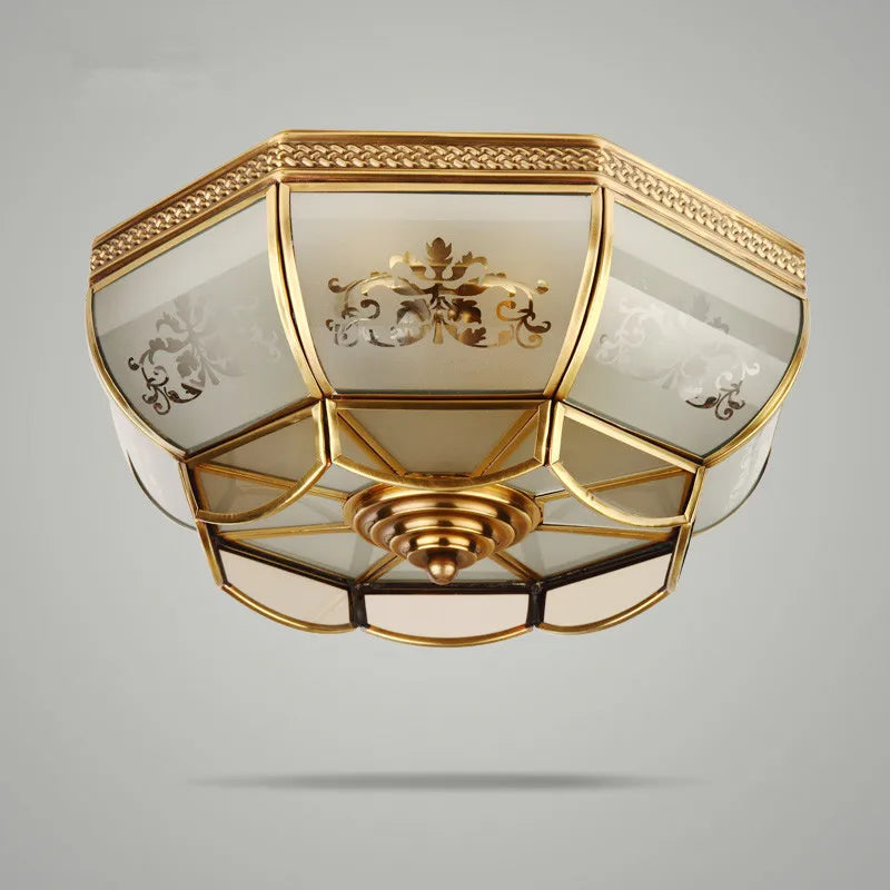Classic Copper Ceiling Light with Glass Shade