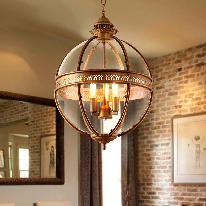 Vintage Wrought Iron Pendant Light with Glass Shade