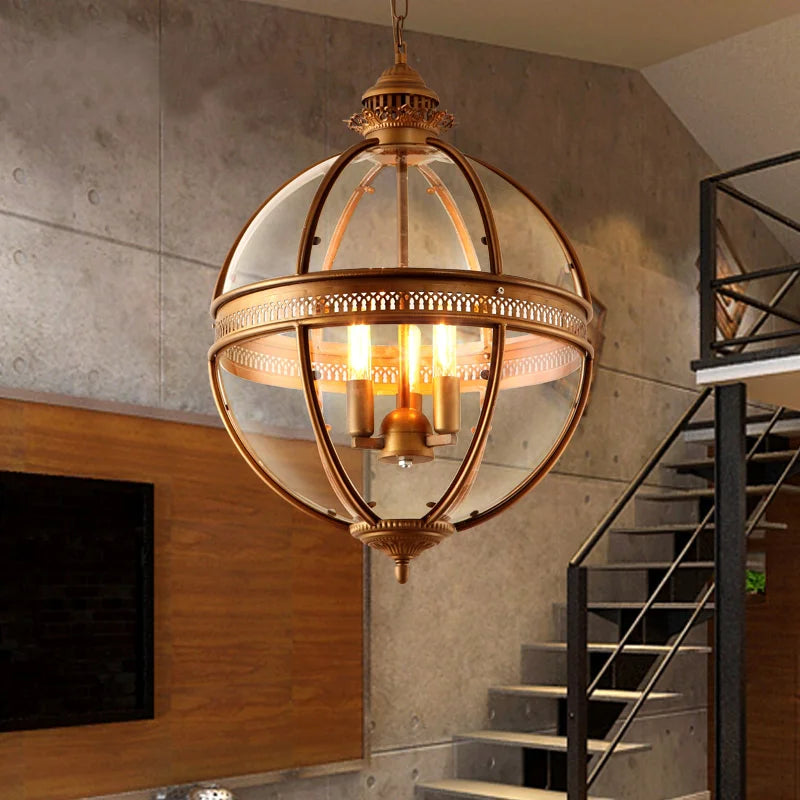 Vintage Wrought Iron Pendant Light with Glass Shade