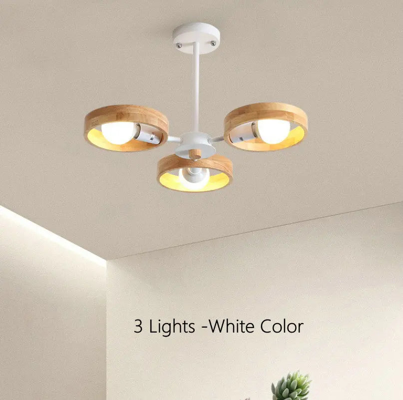 Nordic Wooden Chandelier Lamp for Living Room, Bedroom, Dining Room - Black Round Wood Shade E27 Pendant Light