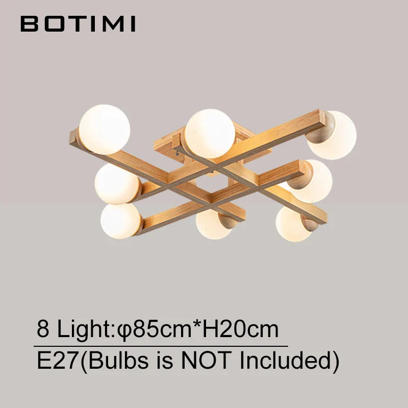 Modern Wooden Ceiling Light with Glass Shade for Living Room