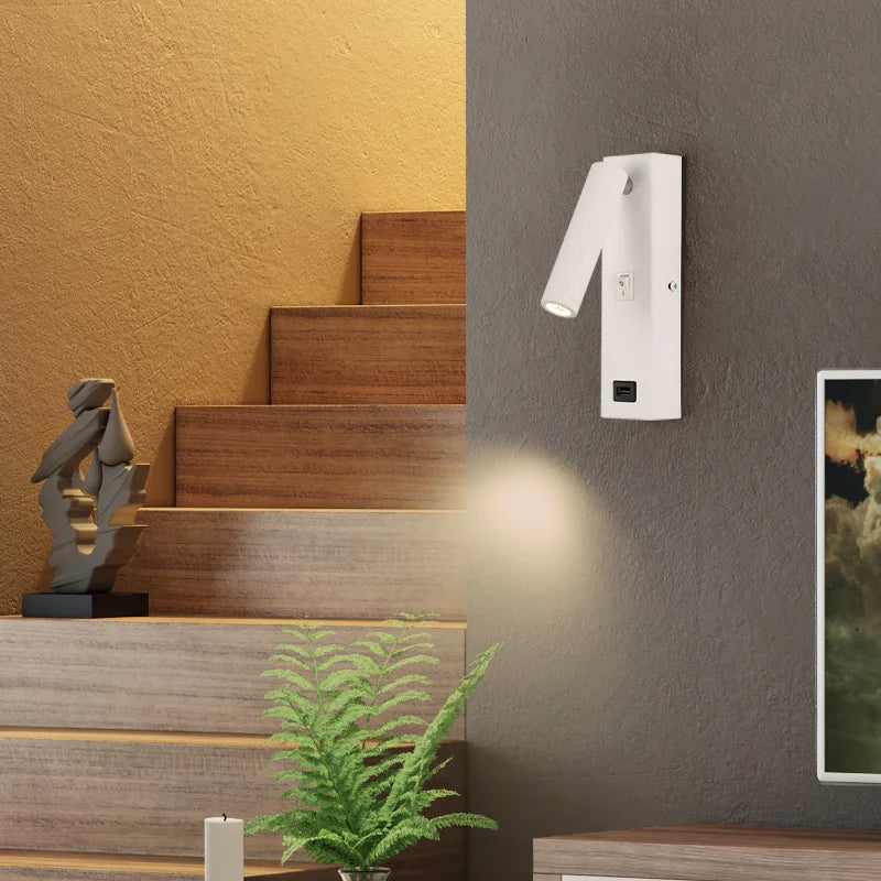 Modern Rotating LED Spotlight with Metal Switch for Reading