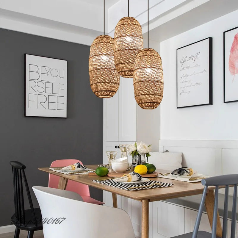 Vintage Rattan Hanging Light Fixture