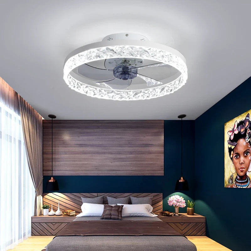 Minimalist Ceiling Fan with LED Crystal Light and Remote Control