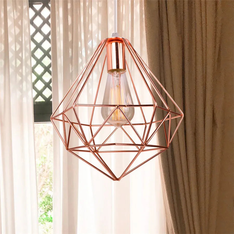 Modern Iron Cage Pendant Ceiling Light for Kitchen & Living Room - E27 Gold Rose