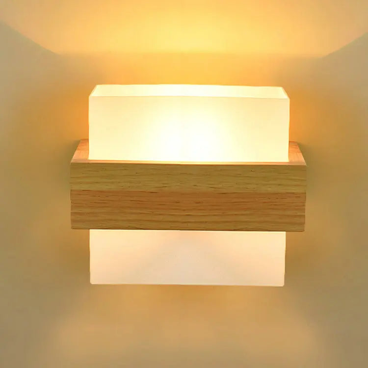 Nordic LED Wood and Glass Wall Sconce for Home Interior