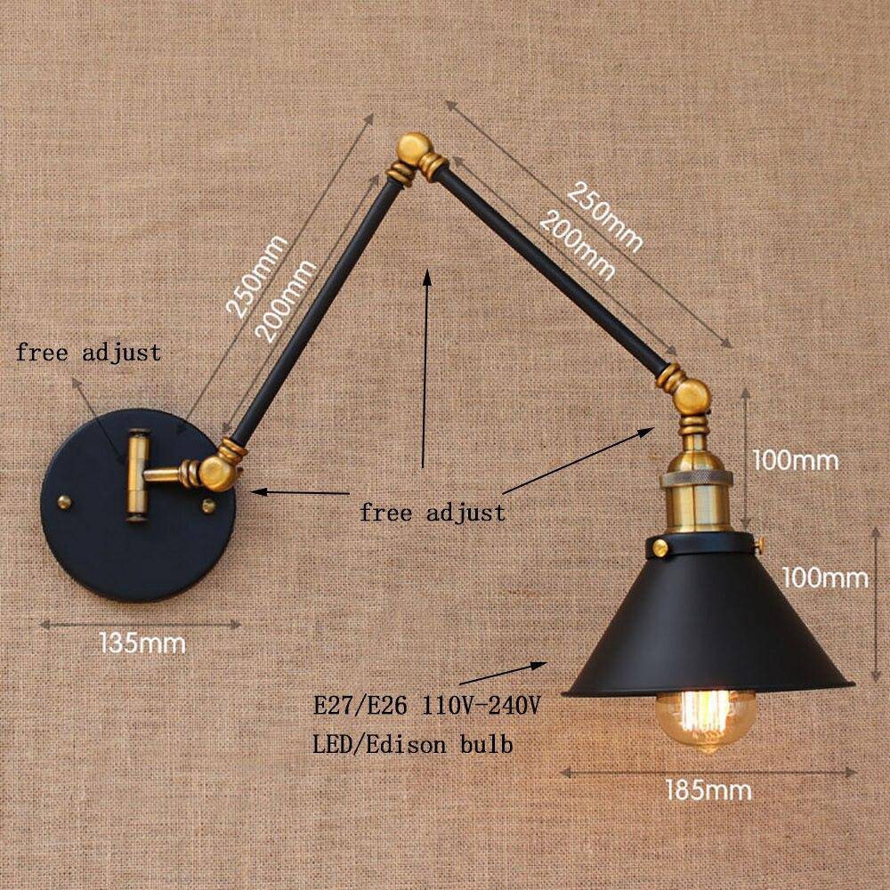 Adjustable Black and Gold American Country Wall Sconce