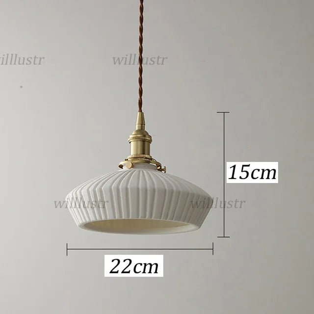 Vintage Brass Pendant Light with Ceramic Shade Kali