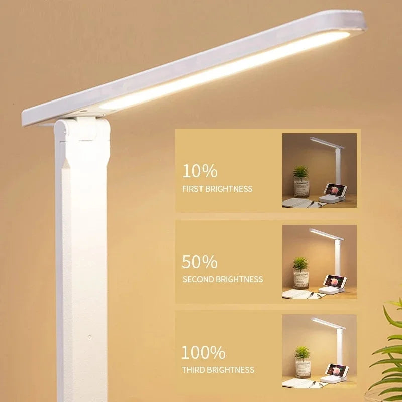 Foldable LED Desk Lamp - 3 Adjustable Brightness Levels, Touch Control, Eye Protection, USB Rechargeable Night Light